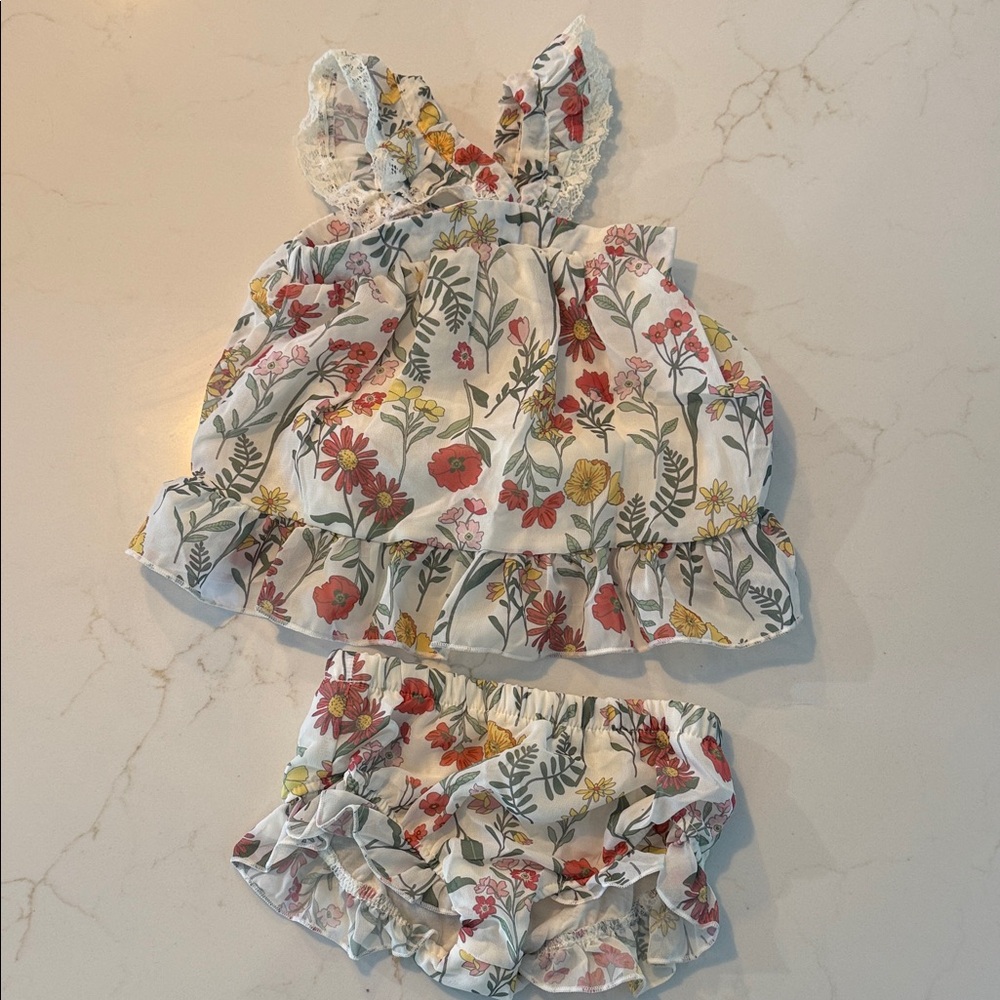 Floral Baby Outfit - White and Multicolor